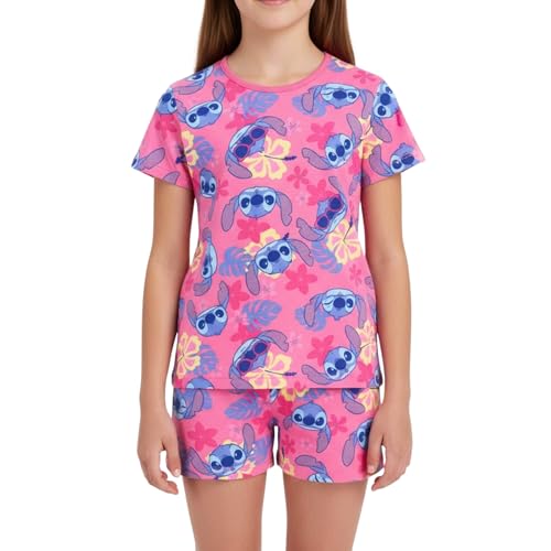 Disney Stitch Ensemble 2 Pièces pour Fille, Pyjama T-Shirt et Short à Imprimé Tropical, Taille 3 Ans | Rosa