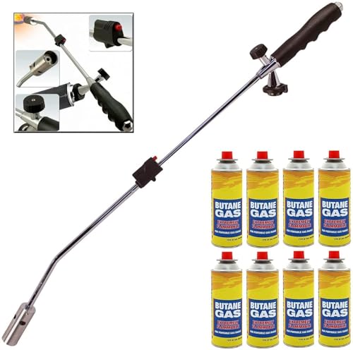 GREEN HAVEN Weed Burner with 8 Butane Gas Canister - Auto Ignition Butane Weed Burner - Adjustable Flame Weed Torch- Flame Thrower for Weeds - Garden Burner - Weed Burner Gas Weed Killer - Weed Wand
