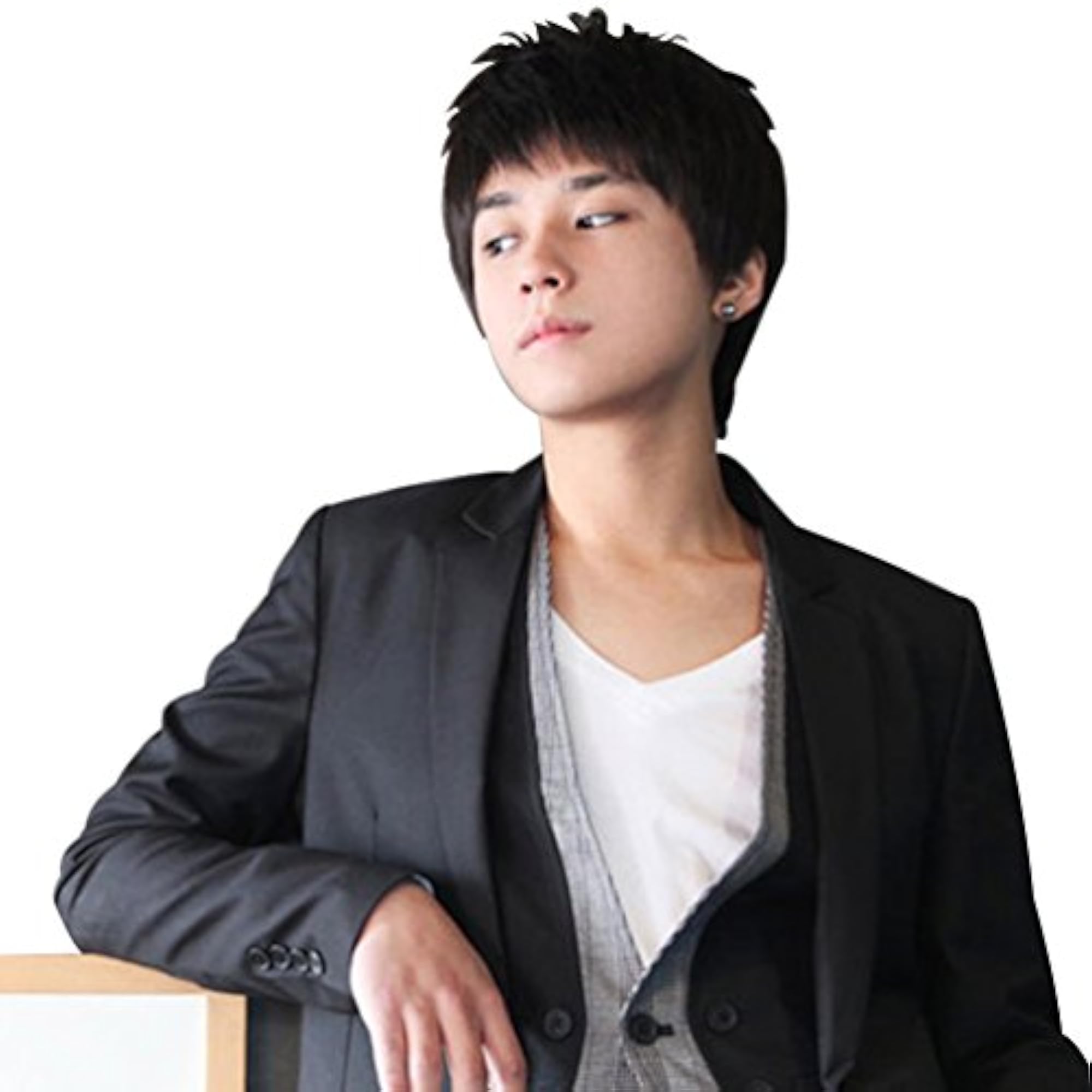 Men's Short Straight Black Hair Wig, Heat Resistant