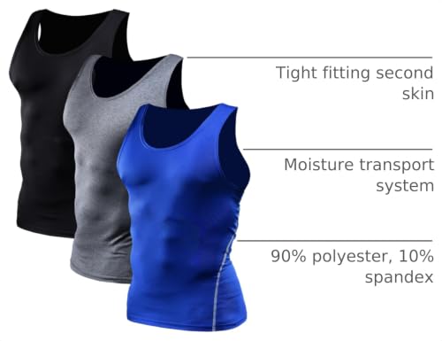 Image of NELEUS Men's 3 Pack Athletic Compression Under Base Layer Sport Tank Top