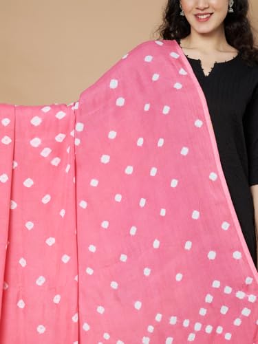 Image of Women's Cotton Rayon Bandhani Print Dupatta with Tassels 2.25 Meters | Women's cotton printed dupatta with tassels.