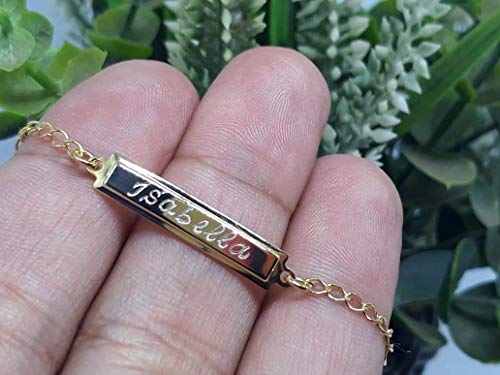 Pulseira Infantil Bebê Plaquinha Banhada a Ouro 18k Com O Nome Gravado