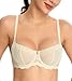HACI Women's Lace Mesh Balconette Bra Sheer Demi Scoop Neck Plus Size Sexy Full Coverage Unlined Underwire(Nude,38D)
