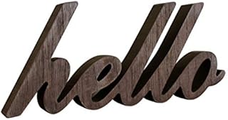 CVHOMEDECO. Rustic Vintage Distressed Wooden Words Sign Free Standing "hello" Tabletop/Shelf/Home Wall/Office Decoration Art, 10.5 x 4.5 x 1 Inch