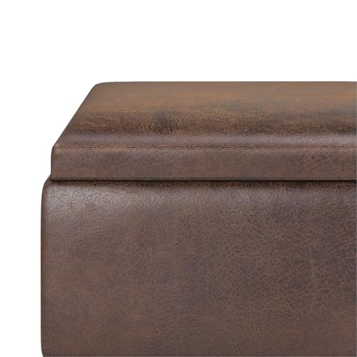 SIMPLIHOME Owen Tray Top Small Coffee Table Storage Ottoman - 34 inch Wide Upholstered Vegan Leather Rectangular Flip-Top Ottoman in Distressed Chestnut Brown, Mid-Century Ottoman for Living Room by SIMPLIHOME - Image 9