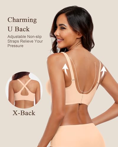 Image of HORISUN Wireless Seamless Bras for Women No Underwire Wavy V Neck Soft Support Full Coverage Comfortable Bra