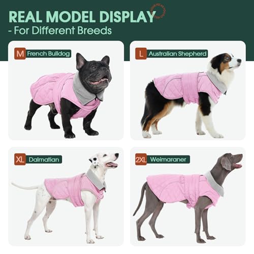 Kuoser Extra Warm Dog Coat, Windproof Cold Weather Dog Jackets for Large Dogs, Thick Fleece Lining Pet Turtleneck Snowsuit Reflective Adjustable Puppy Winter Coat Doggie Snow Jacket Pink, XL by Kuoser - Image 2