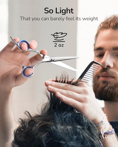 Image of Hair Cutting Scissors, ULG Professional Hair Scissors 5.5 inch Right-Hand Razor Edge Barber Shears Salon Hair Cutting Shears Made of Japanese Stainless Steel, Hand Sharpened Blue
