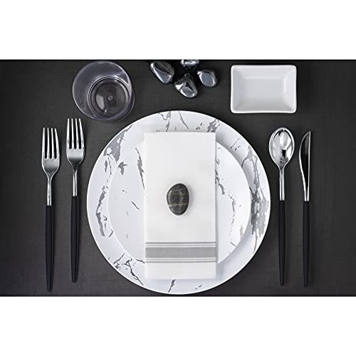 Trendables 120 Pack Disposable Silverware Set - Plastic Cutlery Dinnerware - Includes 40 Plastic Forks - Plastic Spoons - Plastic Knives - White & Silver Plastic Silverware Plastic Utensils Party Set #TOP2