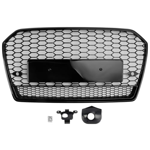Topteng RS6 Style Honeycomb Mesh Front Grille Grill Fit for Audi A6 / S6 (C7) 2016-2018 Facelift, Black