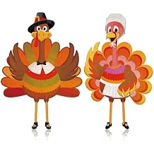 ReliThick 2 Sets Thanksgiving Turkey Bulletin Board Decorations - Vintage Jointed Cutouts, Pilgrim Large Craft for Party, Wall, Home DIY Decor