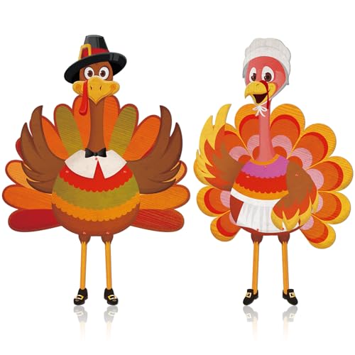 ReliThick 2 Sets Thanksgiving Turkey Bulletin Board Decorations - Vintage Jointed Cutouts, Pilgrim Large Craft for Party, Wall, Home DIY Decor