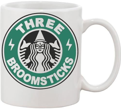 Functon+ Taza de cerámica con emblema circular de tres escobas, color blanco