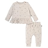 Modern Moments by Gerber Baby Girls' Hacci Top and Pant Set, Beige Heather, 18 Months