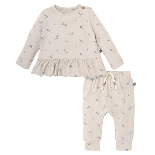 Modern Moments by Gerber Baby Girls' Hacci Top and Pant Set, Beige Heather, 18 Months