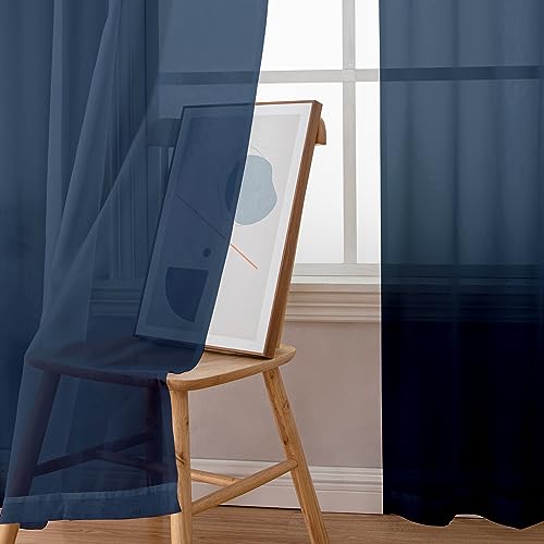 Image of Simplebrand Sheer Curtains 72 Inches Long 2 Panels for Living Room, Dual Rod Pockets Airy Window Treatments Voile Curtains Sheer Panels Lightweight for Front Back Patio Glass Door, Navy, 42 inch Width