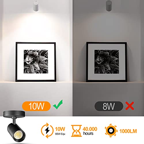 Vanoopee 3-Color Dimmable Led Ceiling Spotlight Flush Mount Adjustable Spotlight Directional Spot Lights Indoor Bright Accent Fixture For Living Room Bedroom - Cri90 36° Flicker Free 10W 1000Lm Black #TOP6