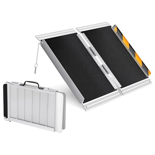 3 FT Portable Wheelchair Ramp with Gloves, Wheel Chair Ramps for Homes with Transition Plate, Aluminum Wheelchair Ramp with Non-Skid Surface and Reflective Strips, Weight Capacity Up to 600 Lbs by ExploreHorizon - Used condition - CA$101.36
