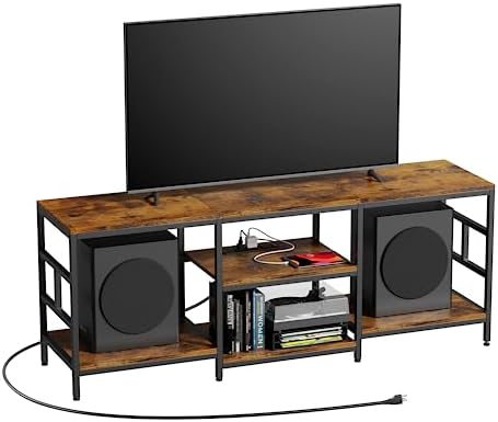 Amosic TV Stand Media Entertainment Center with Power Outlet, TV Stand for 55 60 65 70 inch TV, TV Table, Entertainment Center, 3-Tier TV Console, for Living Room, Entertainment Room