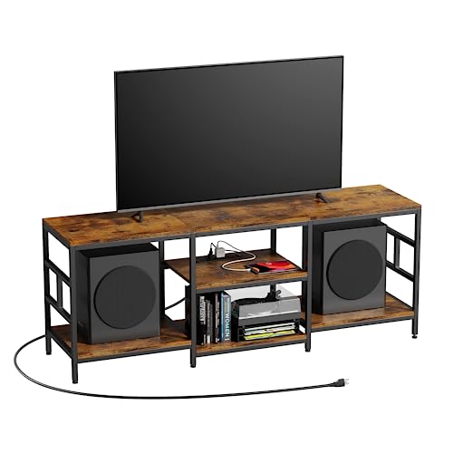 Amosic Tv Stand Media Entertainment Center With Power Outlet, Tv Stand For 55 60 65 70 Inch Tv, Tv Table, Entertainment Center, 3-Tier Tv Console, For Living Room, Entertainment Room #TOP13