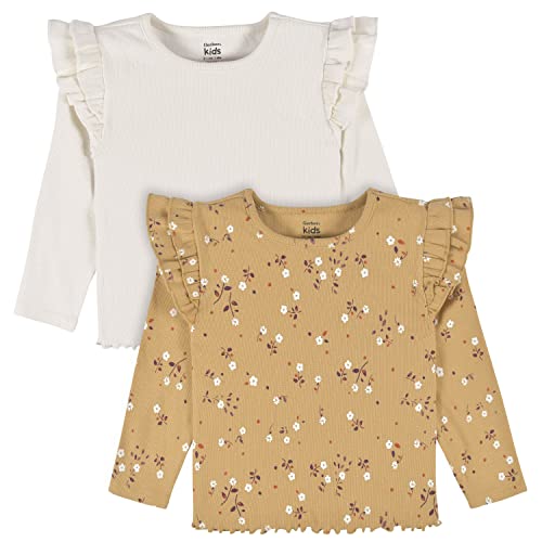 Gerber - Gerber Baby Girls' Toddler 2-Pack Double Ruffle Long Sleeve Tops, Mustard Floral, 18 Months - -36%