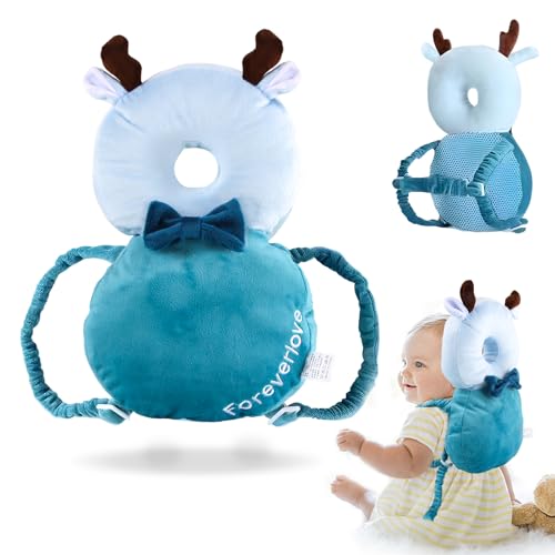 ACTOYS Protector de Cabeza de Bebé, Almohada de Protección para Cabeza del Bebé, Cojín Protector Ajustable para Niños de 5 a 36 Meses Que Gatean (Ciervo Azul)