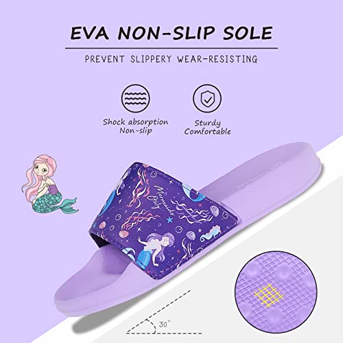 Badelatschen Kinder Sommer Hausschuhe Badeschlappen Jungen Mädchen rutschfeste Dusch Badeschuhe Strand Sandalen(Lila Meerjungfrau 28EU)
