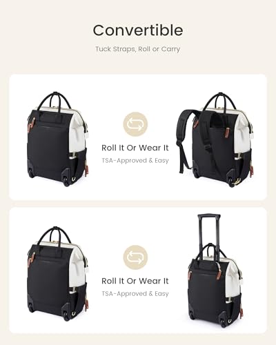 Image of LOVEVOOK Rolling Backpack for Women, Backpack with Wheels for Travel, 17 Inch Laptop Rolling Bag, Underseat Carry On Luggage Water Resistant Roller Bookbag for Work Business College Teacher
