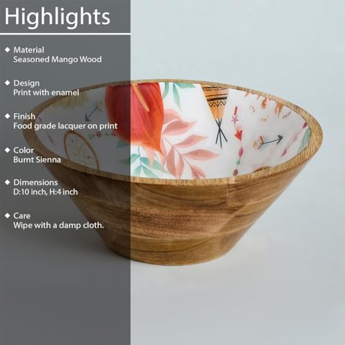 Image of SAAGA Mango Wood Salad Bowl for Kitchen - Decorative Bowl for Snacks, Noodles, Curries & Soup Serve-Ware - 10 Inch X 4 Inch, Burnt Sienna