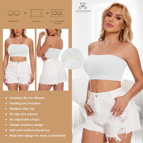 Image of JOYSHAPER Strapless Bras for Women Seamless Padded Bandeau Bra Wireless Tube Top Bralette Comfort Tube Bra