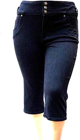 Diamante Women's Plus Size HIGH Waist Stretch Black Denim Jeans Capri Pants