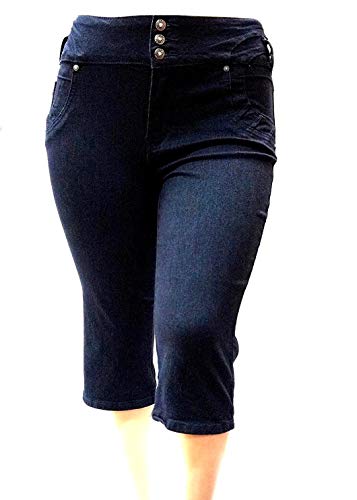 LA CHULA Women's Plus Size Stretch Premium Black Denim Jeans Capri HIGH Waist