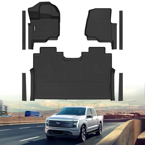 All Weather Car Floor Mats for Ford F150/F-150 2015-2025 SuperCrew Cab (Includes 22-24 Lightning Models) TPE Rubber Floor Liners Anti-Slip Full Set Automotive Mats for 2025 Ford F-150 Accessories