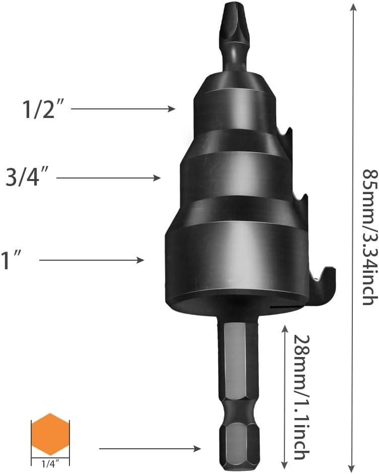 Power Conduit Reamer Tools Kit, Pipe Reamer Tool With Hex Key Wrench & 2 Replacement Blades and 1 No. 2 Square Recess Bit, Applicable for 1/2'', 3/4'' and 1 Inch Conduit Pipe(COLOR:Black)