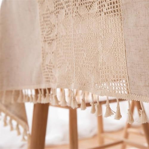 Nappe rectangulaire en lin et coton à pompons 140x300 cm style bohème chic - 5