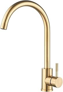 Grifo mezclador para fregadero de cocina con rotación de 360 grados para agua caliente y fría, hecho de acero inoxidable 304 en color dorado cepillado