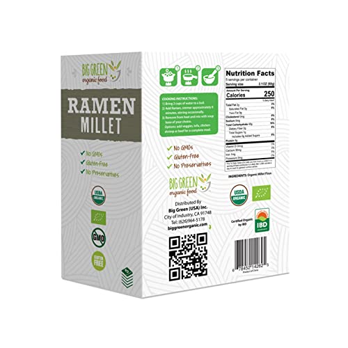 Big Green Organic Food- Organic Millet Ramen, Gluten-Free, Lectin-Free, Non-Gmo, Vegan, 6G Of Protein, Wheat And Rice Alternative, 10.5 Oz (1) #TOP1