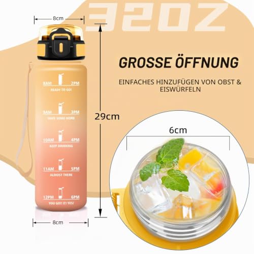 Trinkflasche 1l, Trinkflasche Sport, Wasserflasche mit Strohhalm, Leicht zu Reinigen, Wasserflasche Auslaufsicher… – Ansicht 4