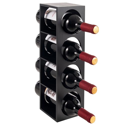 woodluv Stackable Slimline Wine Rack, Free Standing, Horizontal Holder for Wine Bottles, Space-Saving, Durable, Wine Storage Solution - Black