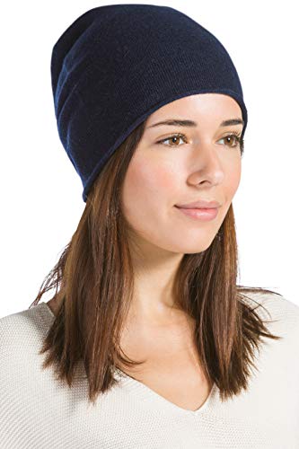 Fishers Finery Women's 100% Pure Cashmere Winter Slouchy Beanie (Navy)