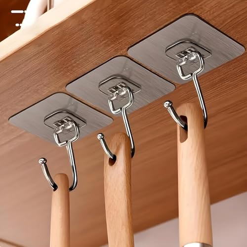 Image of Wall Hooks for Hanging Strong, Adhesive Hooks for Wall Heavy Duty, Wall hangings, Kitchen Accessories Items, Sticky Photo Frame Hangers (Golden Hook 5-pcs)