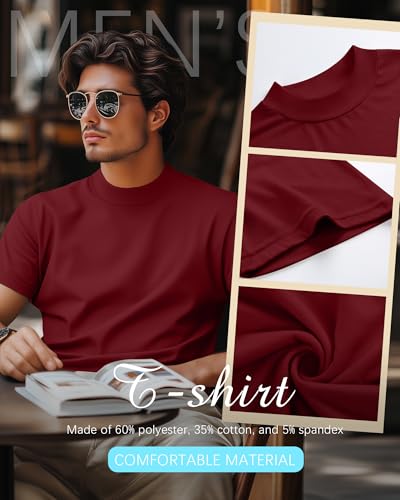3 Pack Men's Mock Neck T Shirts Short Sleeve Turtleneck Pullover Tops Casual Summer Basic Tees3