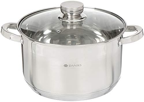DANIKS Standard Garnek ze Stali Nierdzewnej 6.5 L, Ø 24 cm | Rondel Indukcyjny ze Szklaną Pokrywką | Garnek do Gotowania ze Skalą Pomiarową