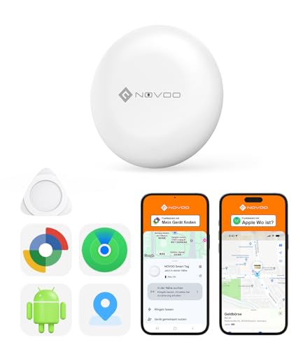 NOVOO Air Tag Schlüsselfinder Smart Tracker Kompatibel mit Apple Wo ist? APP(iOS) oder Google,Mein Gerät Finden”APP(Android) Bluetooth KeyFinder Austauschbarer Akku für Gepäck,Taschen,Koffer-1er Pack