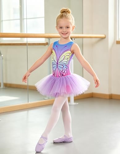 uideazone Leotards for Girls Gymnastics 7-8 Years Vibrant Purple Butterfly Graphic Unitards Biketards for Cheerleading Practice — view 6
