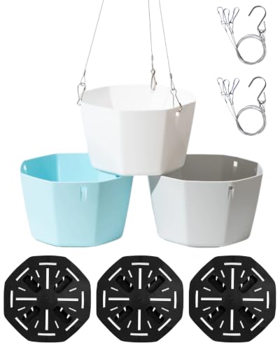 BovcTrraann 5.9 Inch Hanging Planter Pots, 3 Pack Self-Watering Flower Pot with Water Tray & Metal Chain, Plastic Hanging Plant Pots for Home Garden Porch Balcony Patio Decor, 3 Colors