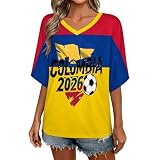 Colombia Jersey 2026 World Soccer Cup Shirts for Women Printed Soccer Jersey Football Fan T Shirt V Neck Tops Casual Plus Size Graphic Tee for Fans XXXL