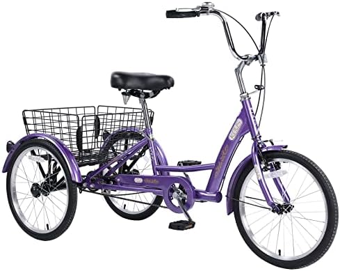 RainFlowwer Adult Tricycles 3 Wheels Trikes, 24/26 inch 1-Speed Adult Cruiser Trike with Shopping Basket, Comfortable Three-Wheeled Bicycles for Women, Men, Seniors (26", Violet)
