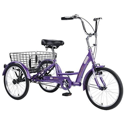 Rainflowwer Adult Tricycles 3 Wheels Trikes, 24/26 Inch 1-Speed Adult Cruiser Trike With Shopping Basket, Comfortable Three-Wheeled Bicycles For Women, Men, Seniors (26", Violet) #TOP29