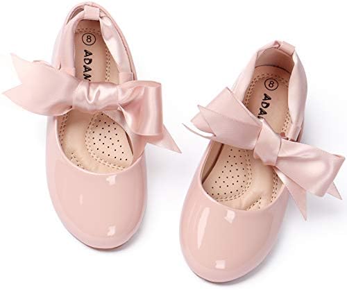 ADAMUMU Girls Dress Shoes Cute Bow Mary Jane Shoes Ballerina Flats with Satin Ankle Tie,Flower Girls for Wedding Birthday Party or School Daily Dress Up,Pink 11m